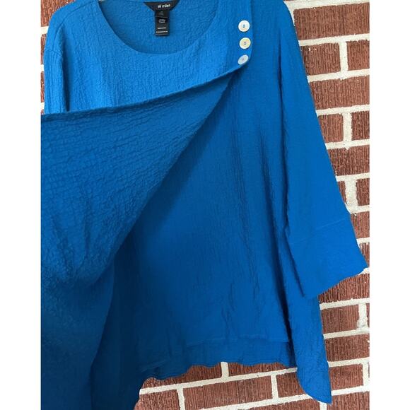 Ali Miles Teal Overlay Crinkly Blouse with Buttons 3/4 Sleeves Size 2X - Picture 3 of 6